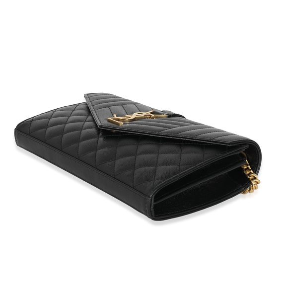 Saint Laurent Black Grain de Poudre Mix Matelassé Envelope Chain Wallet - Picture 7 of 8